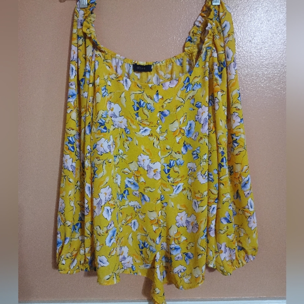 ECLAIR Ruffled Long Sleeve Blouse in Yellow and Blue Good Condition.